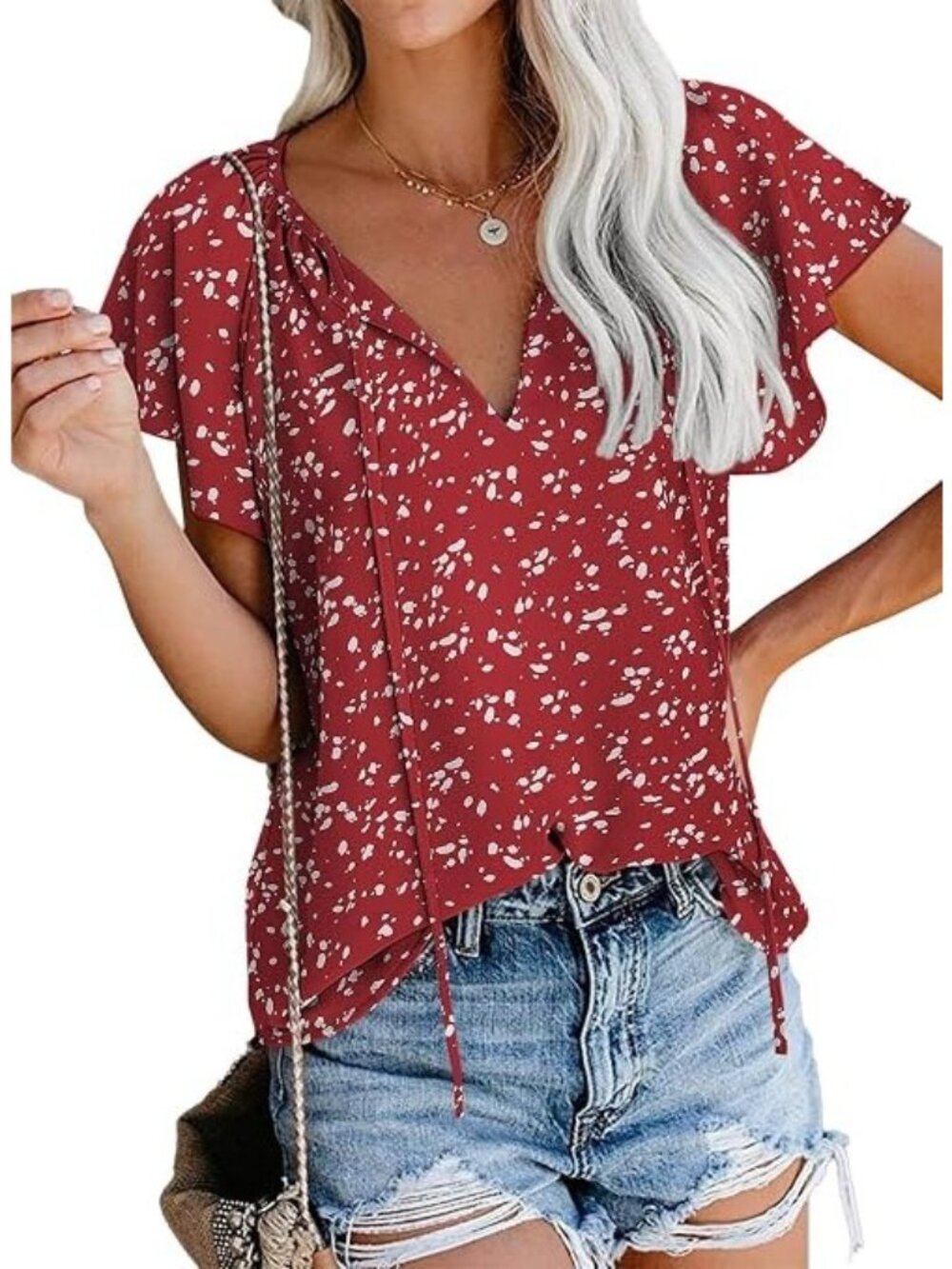 Simplefun 2XL Red Splatter Blouse V-Neck New with tags Tie @ Neck Vacay FUN
